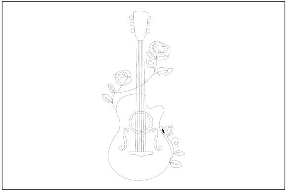 Acoustic Guitar Floral Line Art