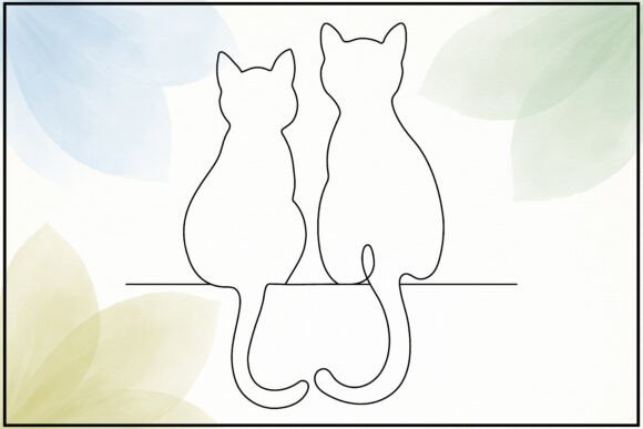 Aesthetic Two Cats Line Art