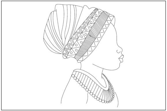 African Baby Girl Profile Line Art