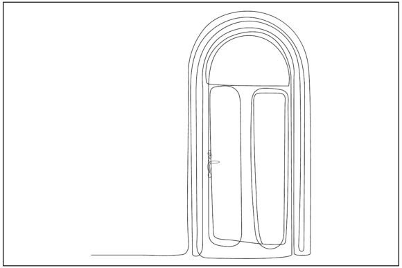 Arched Wooden Door Line Art