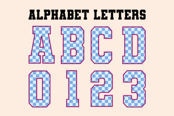 Baseball Blue Checkered Alphabet Letters