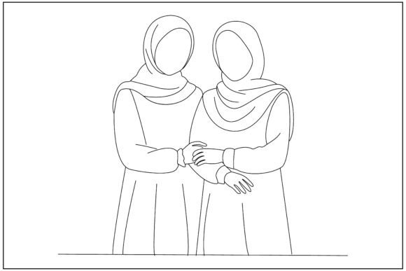 Best Friends Standing Together Line Art