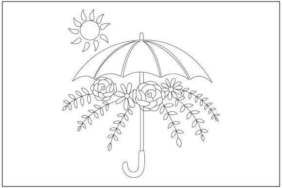 Boho Floral Umbrella Line Art