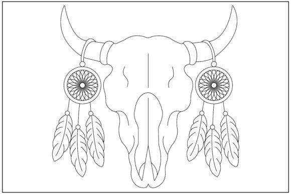 Boho Horn Dreamcatcher Skull Line Art