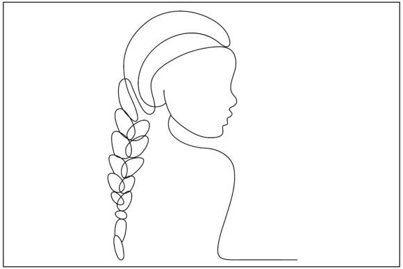Braided Hair Girl Profile Line Art