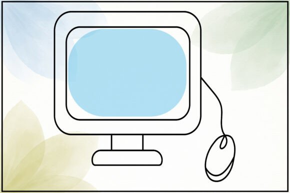 Computer Mouse Monitor Line Art