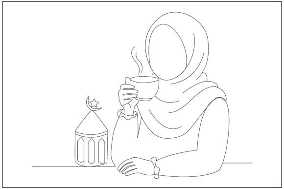 Cozy Tea Girl Line Art