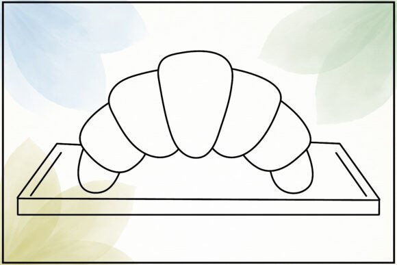 Croissant on Tray Line Drawing