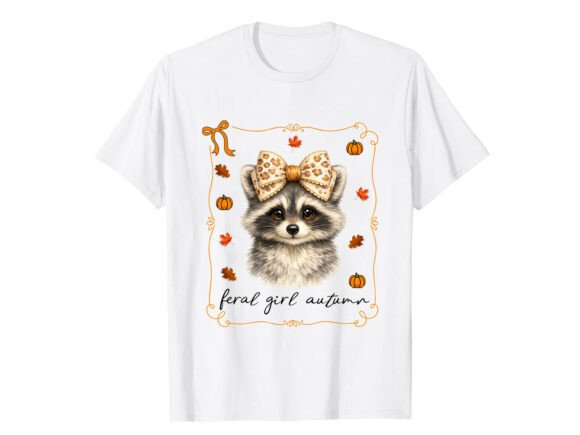Cute Raccoon Autumn Bow Fall T-Shirt