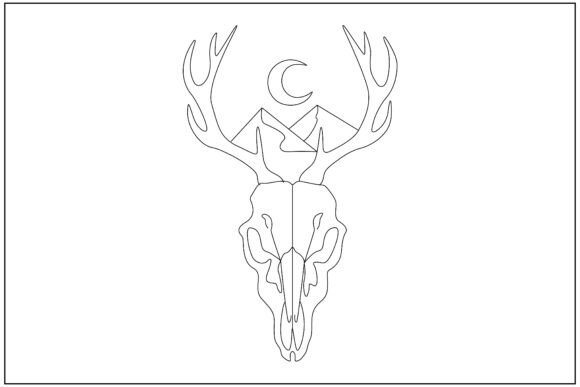 Deer Skull Mountain Moon Line Art