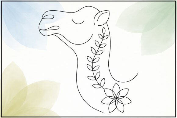 Floral Camel Head Line Art