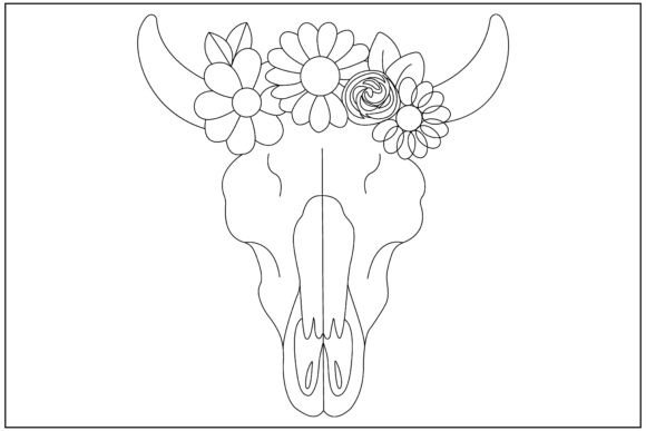 Floral Cow Skull Line Art Review
