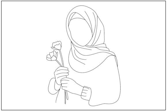 Floral Girl Portrait Line Art