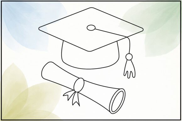 Graduation Cap Diploma Line Art