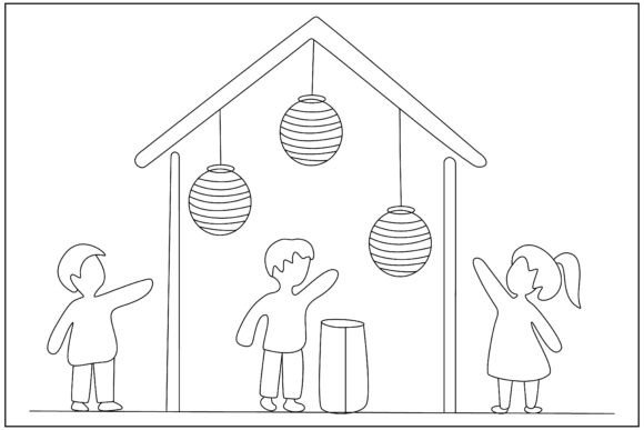 Kids Lantern Decoration Line Art