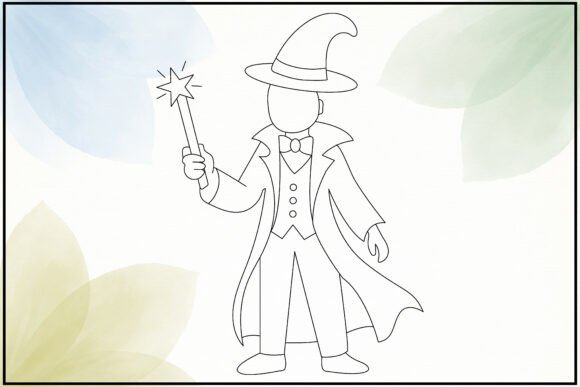 Magician Magic Wand Line Art
