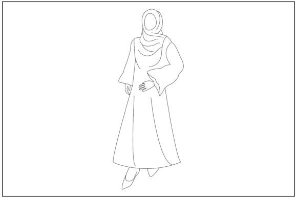 Modest Girl Portrait Line Art