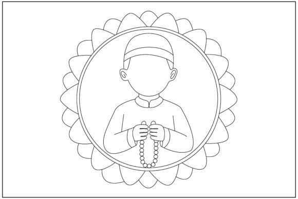 Muslim Child Tasbih Line Art