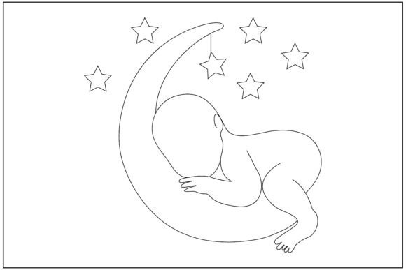 Sleeping Baby Moon Line Art