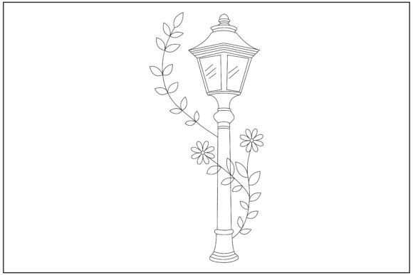 Street Lamp Floral Line Art