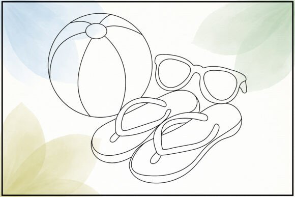 Summer Beach Items Line Art