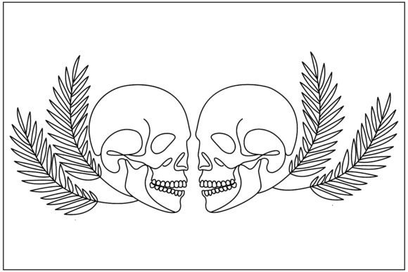 Symmetrical Skull Palm Line Art