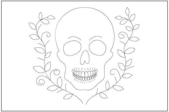 Symmetrical Skull Vine Line Art