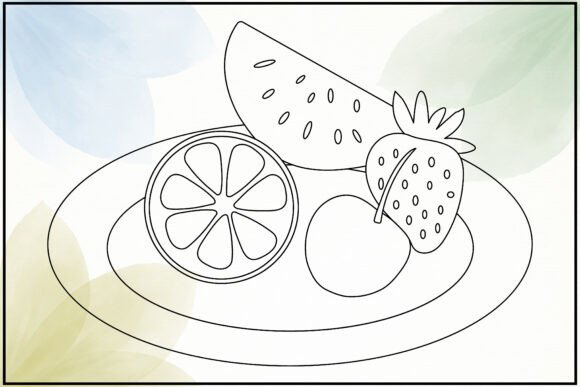 Tropical Fruits Slice Line Art