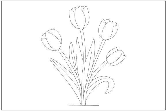 Tulip Bouquet Clipart Line Art
