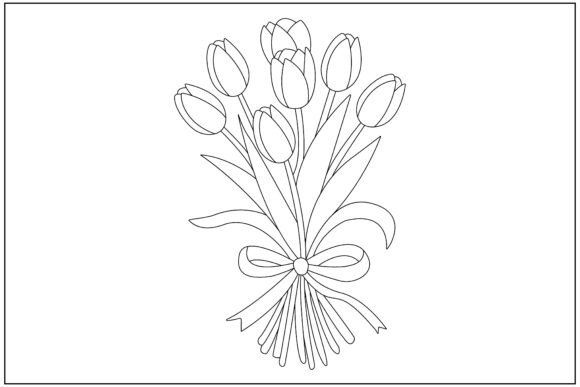 Tulip Bouquet Ribbon Line Art