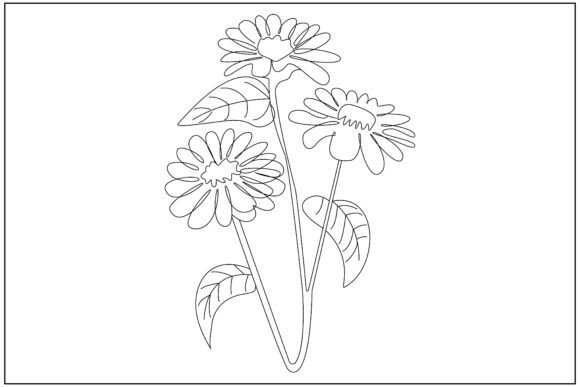 Zinnia Flower Stem Line Art